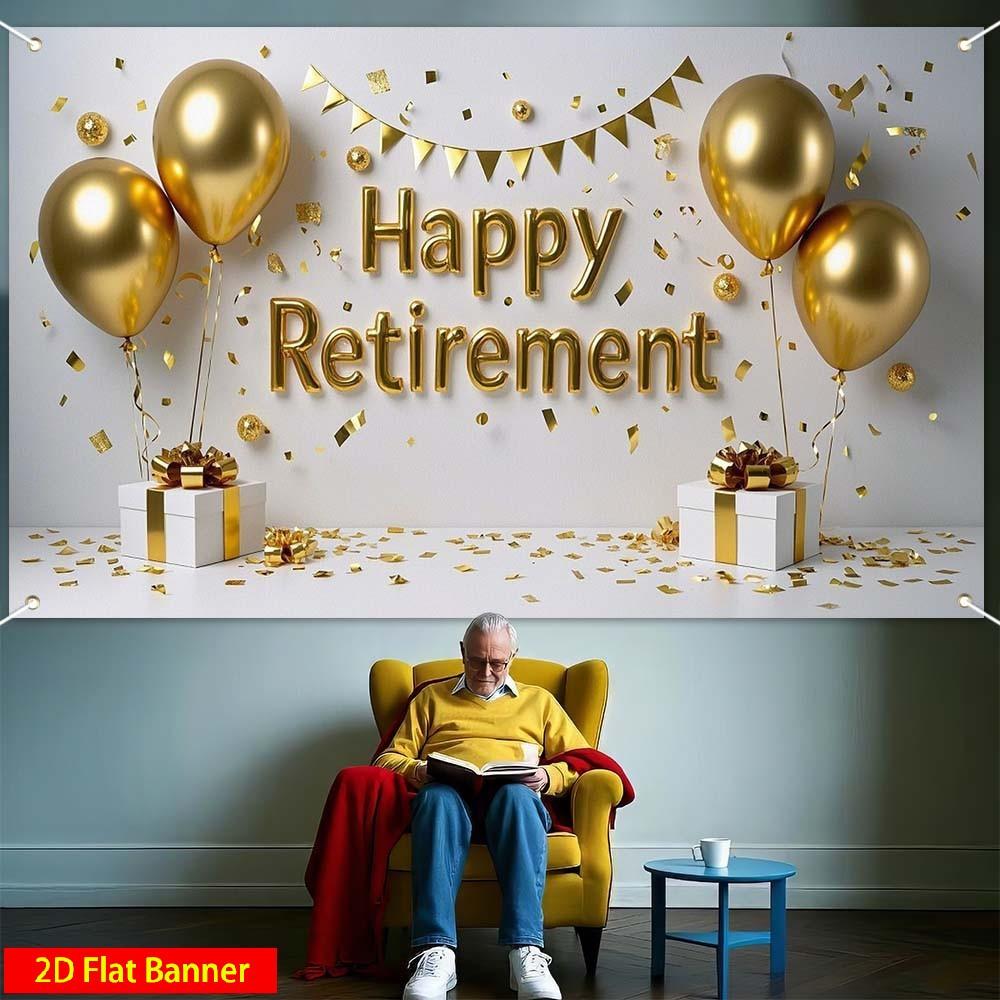 2D 1 piece of elegant retirement-themed design, banner/background fabric, for retirement party decoration