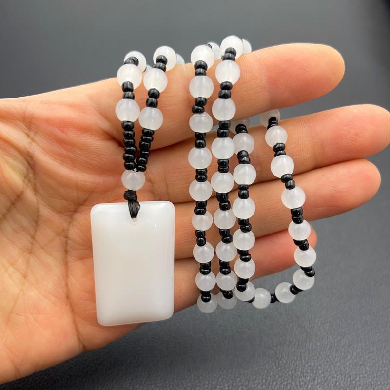 New Chinese Wushi Pai Pendant Necklace: Imitation Jade Stone Xinjiang Hetian Jade Ping'an Pai Glass Pendant for All Genders
