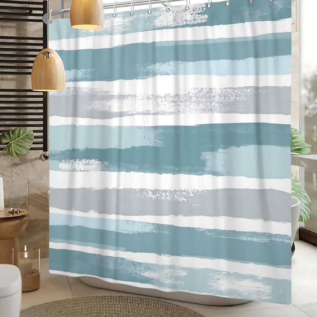 Blue Grey Gradient Texture Shower Curtain Waterproof Bath Curtain Bathroom Decor Nautical Inspired Polyester Fabric With Hooks