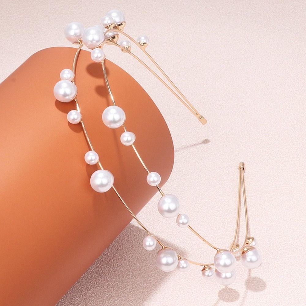 Natural Pearl Pearl Hair Band Double Layered Pearl Headband Versatile Bridal Hair Crown  For Girls