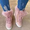 Women's Platform Fleece Liner Ankle Boots Thermal Solid Color Lace Up Faux Leather Shoes Women's Footwear