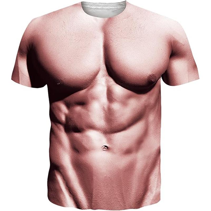 Funny Muscular Man Fat Guy Big Belly Graphic T Shirt for Men Clothing Cosplay 3D Printed T-Shirt Unisex Short Sleeve Tops Tees
