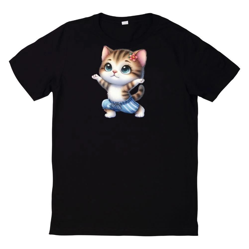 T-Shirt Lustiges Katzen Yoga Aquarell Motiv L