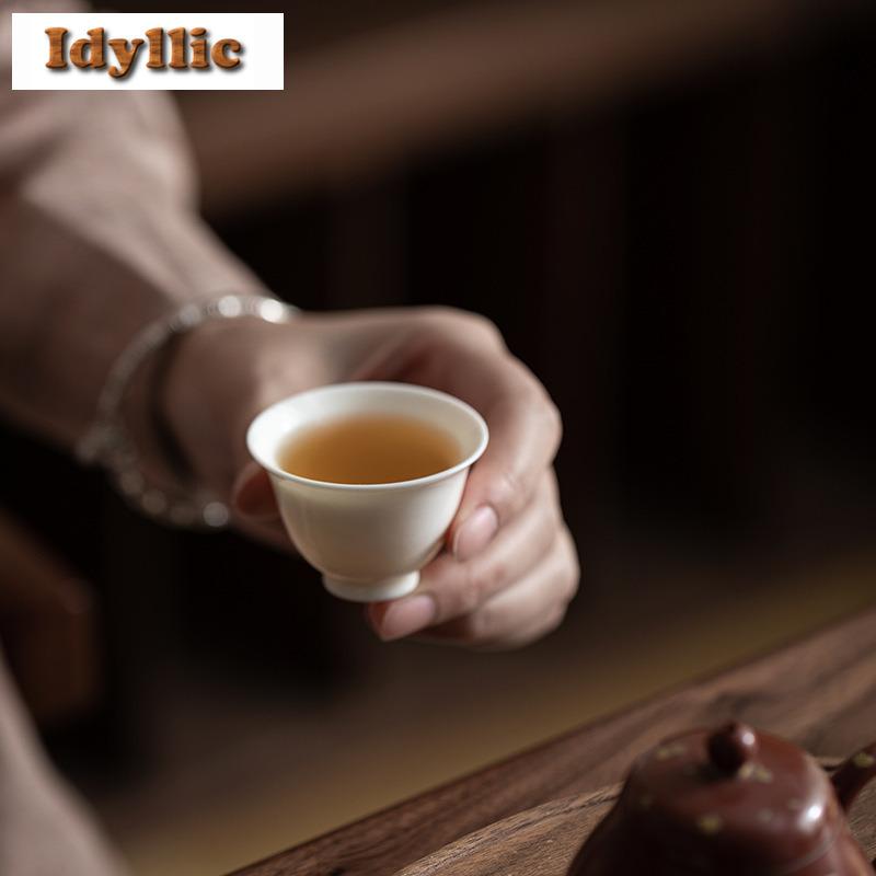 2pc/lot Ivory White Thin Bodied Teacup Retro Tea Bowl Sample Tea Cup Tea-tasting Fragrance Cup Chazhan Master Cups Teaset 30ml