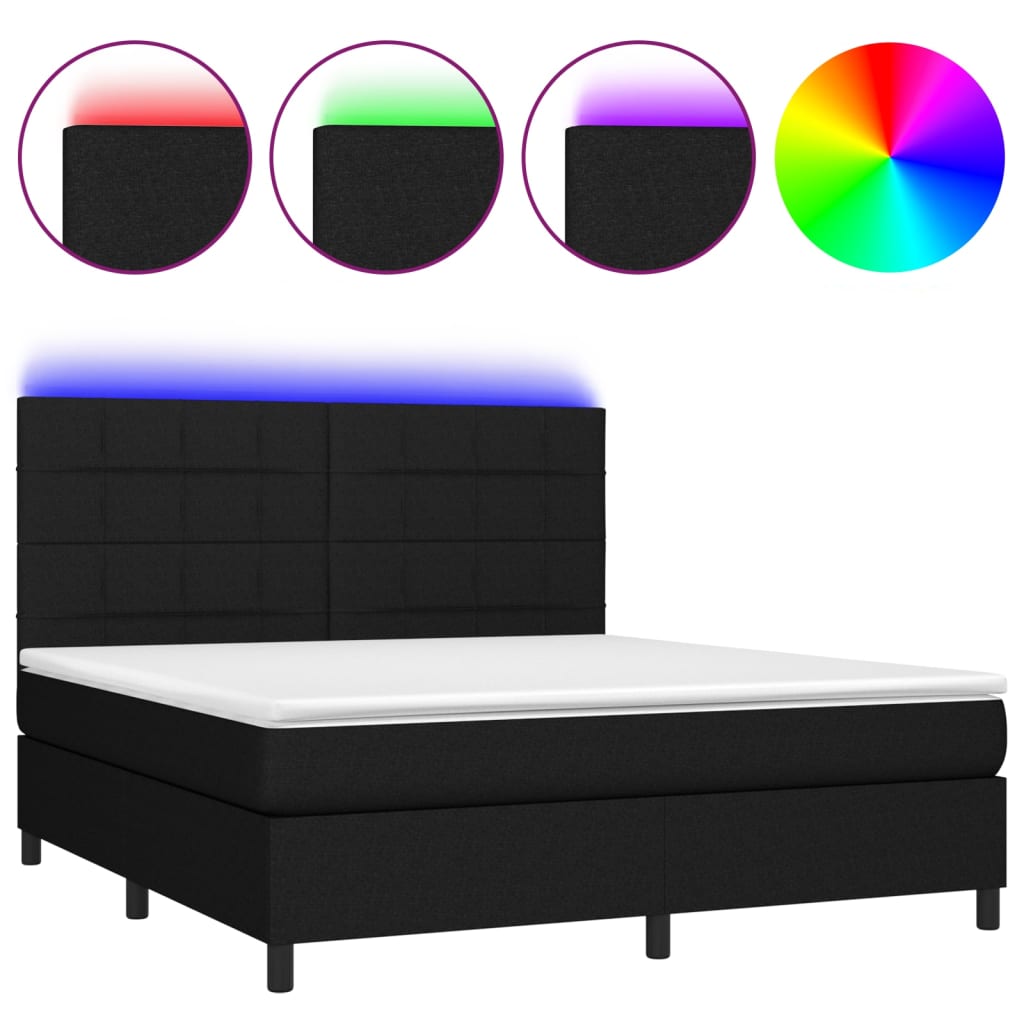 Box Spring Bed with Mattress & LED Black 160x200 cm Fabric