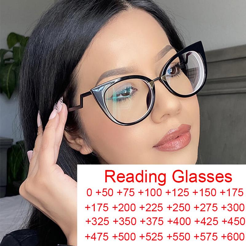 Glasses Female Blue Light Glasses Spectacle Feline Retro Eye Clear Filter Presbyopic Transparent Ladies Classic Computer Cat's Comfort Presbyopic
