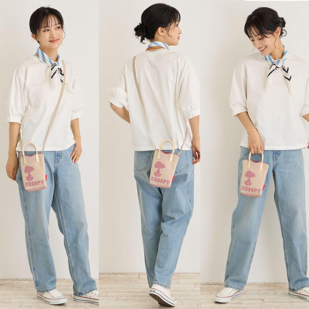 8586 SNOOPY Mini Tote Bag with Shoulder IP BR Silicone Handle Peanuts9E [Rootote] (01 Beige)