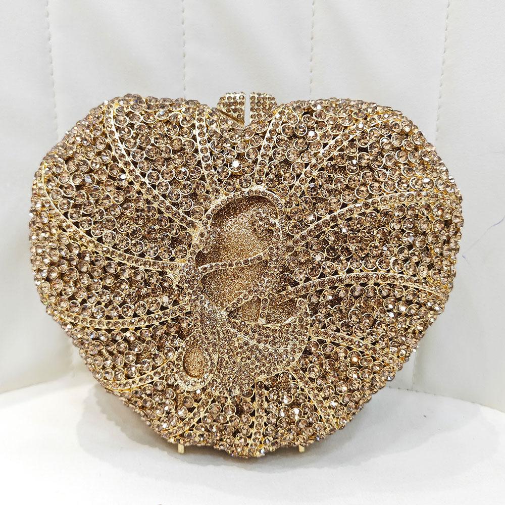 

WHTUOHENG Heart-Shaped Rhinestone Evening Clutch Bag Crystal Stone Metal Box Minaudiere Handbag for Wedding Party золотой