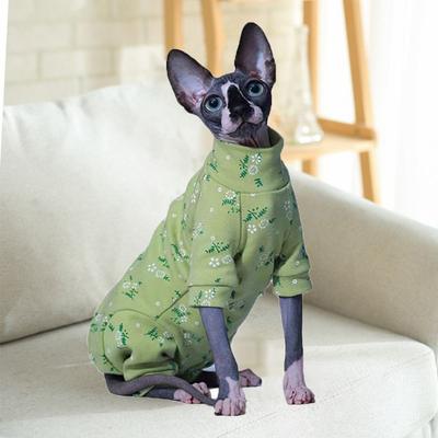 Grüne Haarloser Katze Kleidung Warmer Katzenpullover Mode Katzen Floral Lange Ärmel Sommer