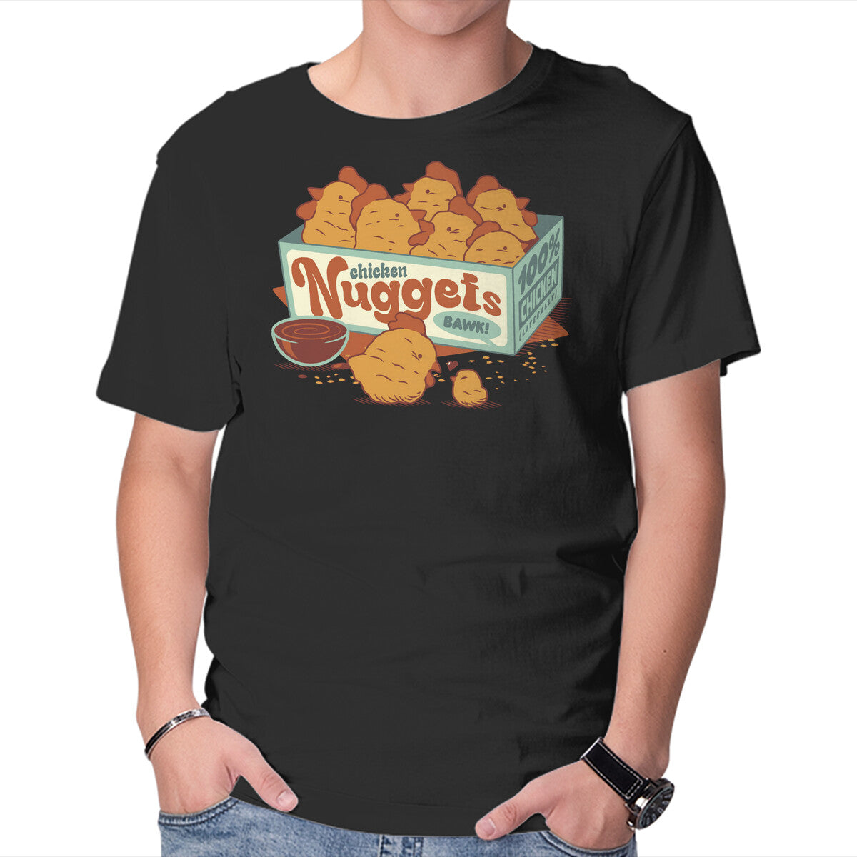 Unisex Crew Neck T-Shirt Chicken Nuggets Graphic Short Sleeve Casual Tee XS