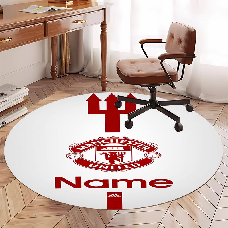 Custom Name Manchester United Printed Round Rug Carpet Chair Rug Area Rug Entryway Doormats,for Office Chair Living Room Bedroom Kitchen Room.