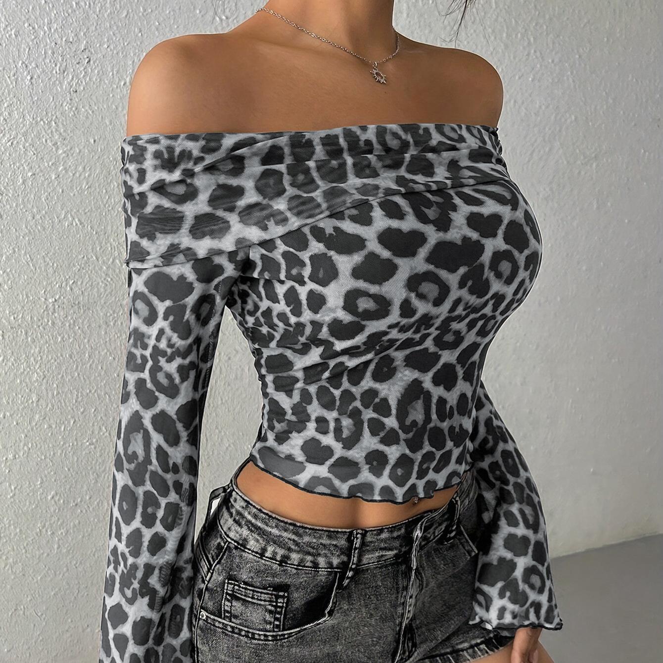 

Женская футболка SCIONE, новая уличная мода, длинные рукава, вырез лодочкой, сексуальная леопардовая спинка, женская универсальная трикотажная одежда L