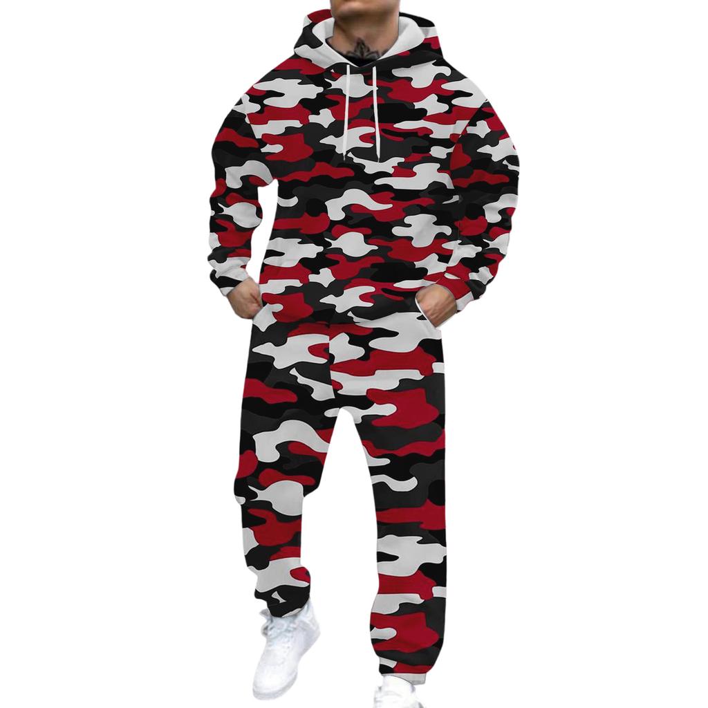 Men's Casual And Personalized Printed Long-sleeved Hooded Sweatshirt, Men's Sports Sweatshirt And Sweatpants Two-piece Set