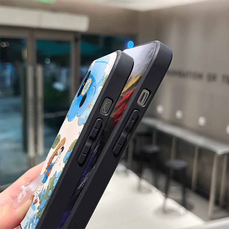 Beautiful Flower Cute Cartoon Cats Case For Xiaomi Mi A2 / Mi A2 Lite Tempered Glass Phone Case Protective Back Cover Hard Shell