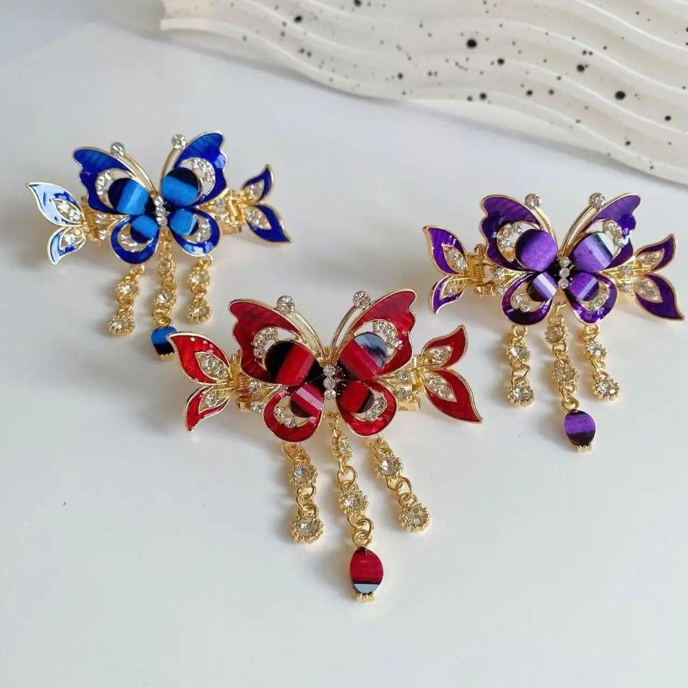 Ethnic Style Rhinestone Butterfly Hairpin Elegant Design Zircon Butterfly Hairpin  Hair Jewelry