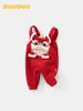 DUUDUU 2025 Chinese New Year Red Baby Outfit: Velvet Overalls for Autumn/Winter