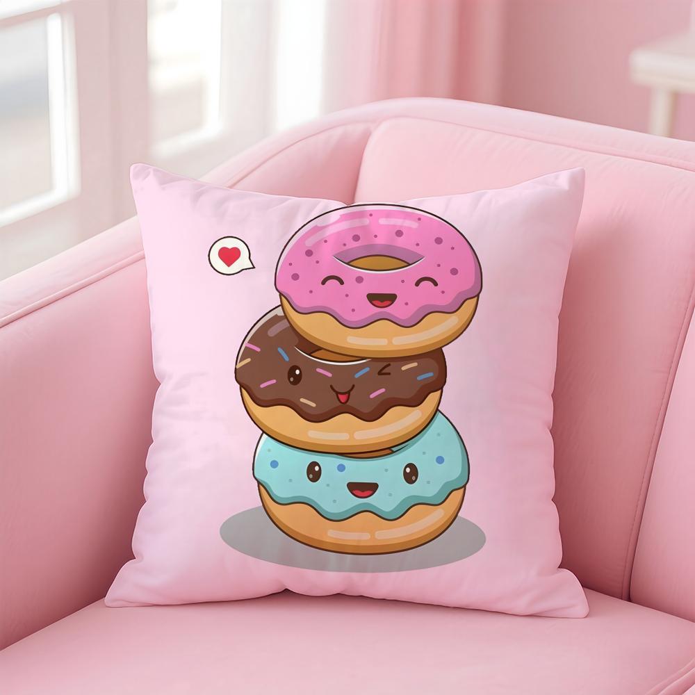 Food Lovers Cartoon Cute Donuts Cushion Cover Pillow Case Soft Skin Friendly Fabric Concealed Zipper