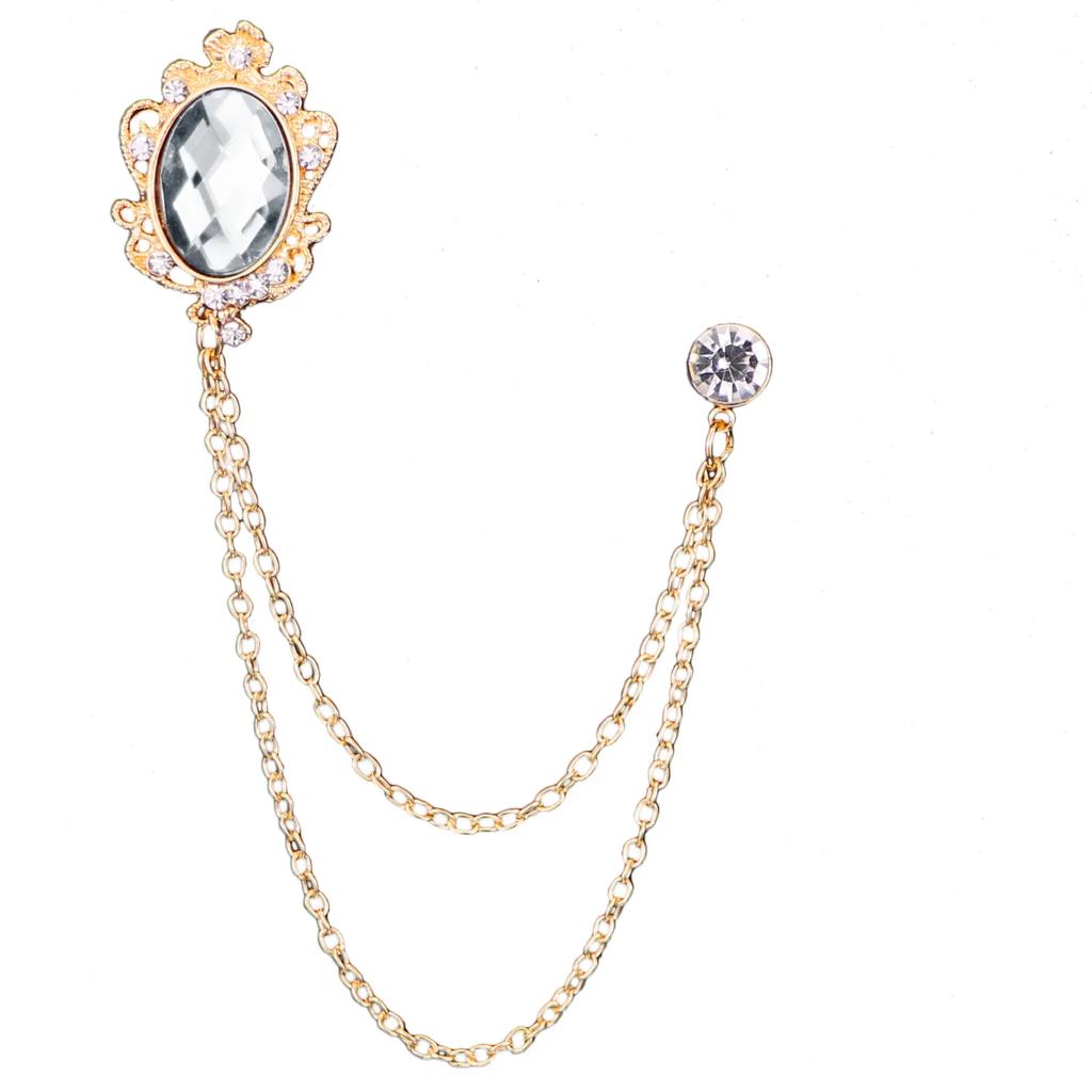 i-Remiel Fashion New Crystal Tassel Chain Brooches Personality Suit Badge Dress Corsage Brooch Jewelry Luxury Men Accessories
