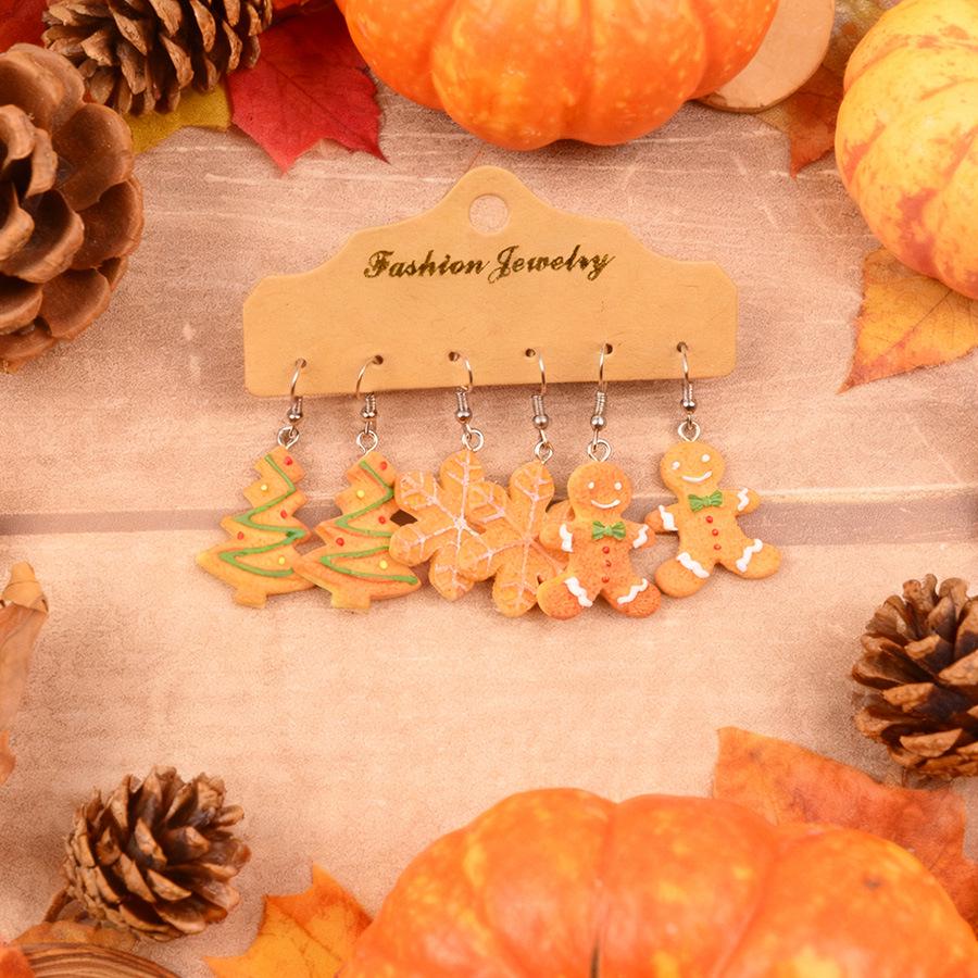 Festive Snowflake & Gingerbread Man Earring Set - Cute Resin Holiday Accessories