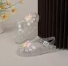 Girls Shiny Jelly Sandals Roman Closed Toe Hollow Princess Beach Shoes For Summer