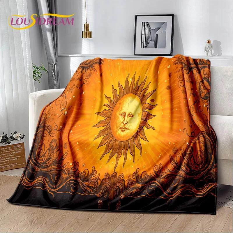 Misteriosa Manta de Franela Suave con Mandala del Sol y la Luna del Tarot para Camas, Dormitorio, Sofá, Picnic, Manta de Tiro para Ocio al Aire Libre, Regalo