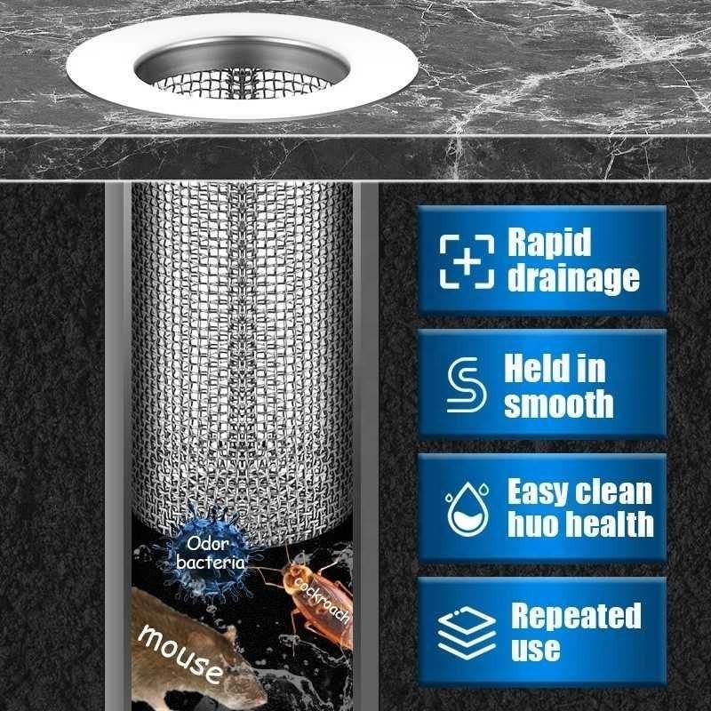 Mesh Sink Filter Stainless Steel Floor Drain Strainers Kitchen Bathroom Bathtub Anti-clog Hair Catcher Leakproof Net Strainer