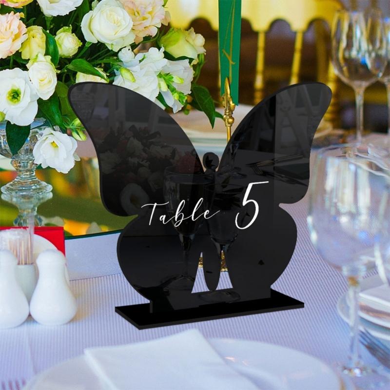 Set of 2 Clear Acrylic Butterfly Table Number Stands Table Place Cards for Parties Gatherings Wedding DIY Table Setting