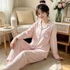 High-value imitation cotton long-sleeved pajamas women's spring and autumn new casual loose striped cardigan loungewear set
