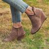 2021 Autumn/Winter Women's Large Size Wedge Leather Boots with Side Zipper