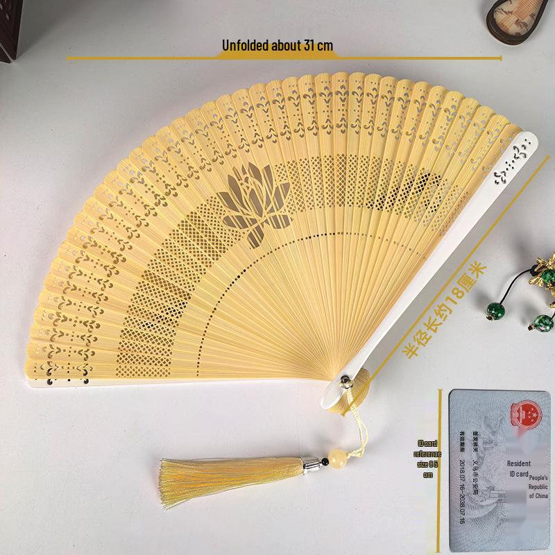 Luxury Bamboo Lotus Carved Tassel Folding Fan