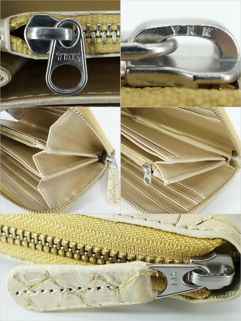 Champagne gold long wallet for men and women, made from a single piece of genuine snakeskin leather. Features a round zipper, coin purse, and card