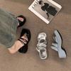 Silver Platform High Heeled Slipper Fashion Bow Party Open Toe Casual Sandals Summer Comfortable Non-Slip Beach Mule Shoe Female