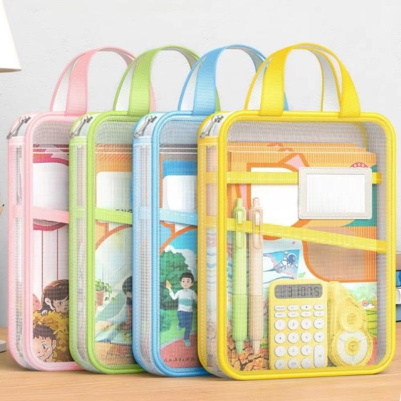 Mesh A4 File Organizer Bag 3 Layers Zipper Design Big Capacity Document Storage Pouch for Office Worker Student Daily Use