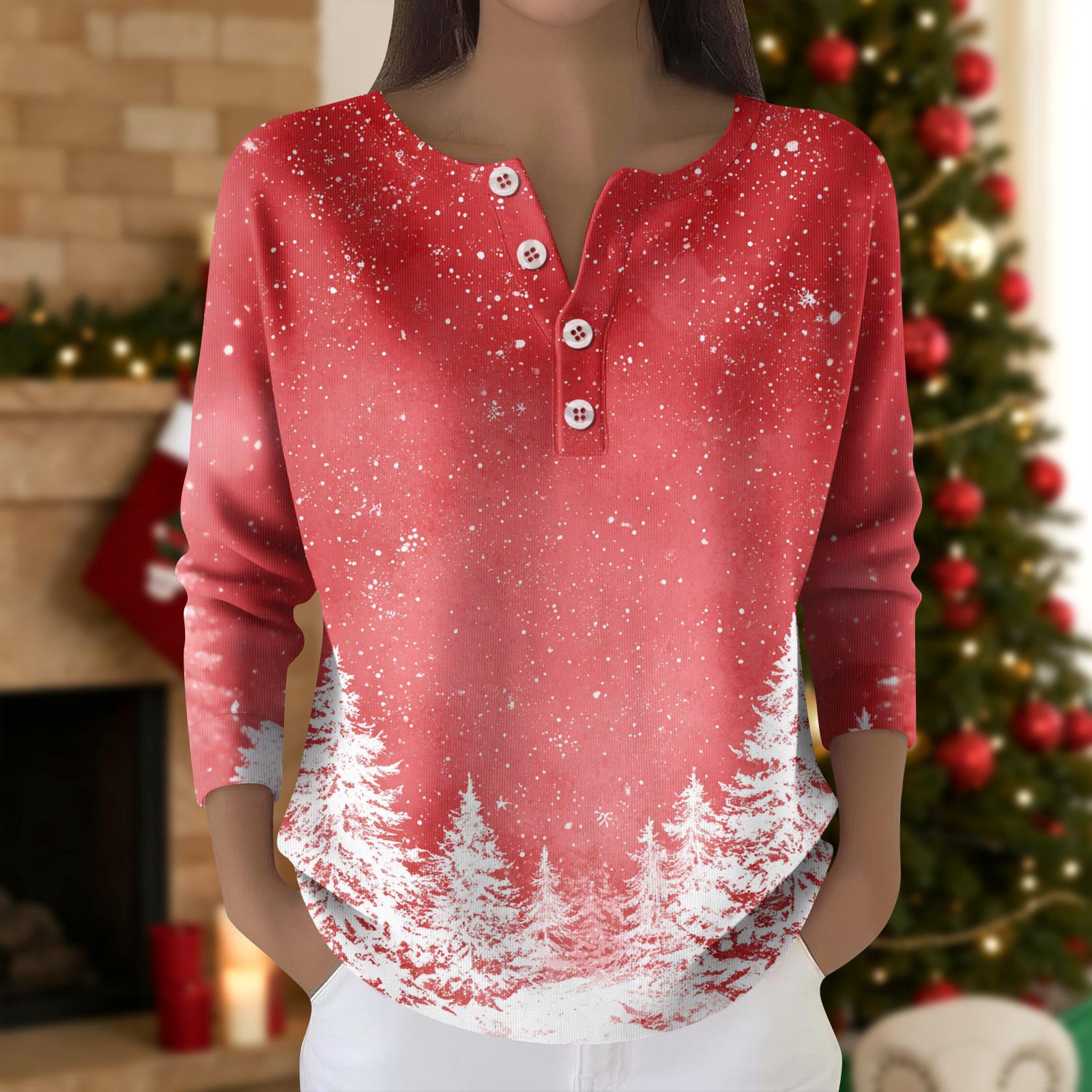 

Женская мода Топ с длинным рукавом и рождественским принтом в виде снежинок Элегантный повседневный топ S розовый