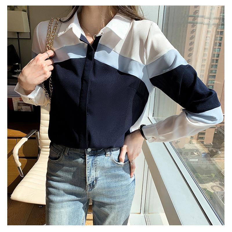 2026 Spring New Women's Turn-down Collar Contrast Color Slim Fit Long Sleeve Casual Striped Shirt