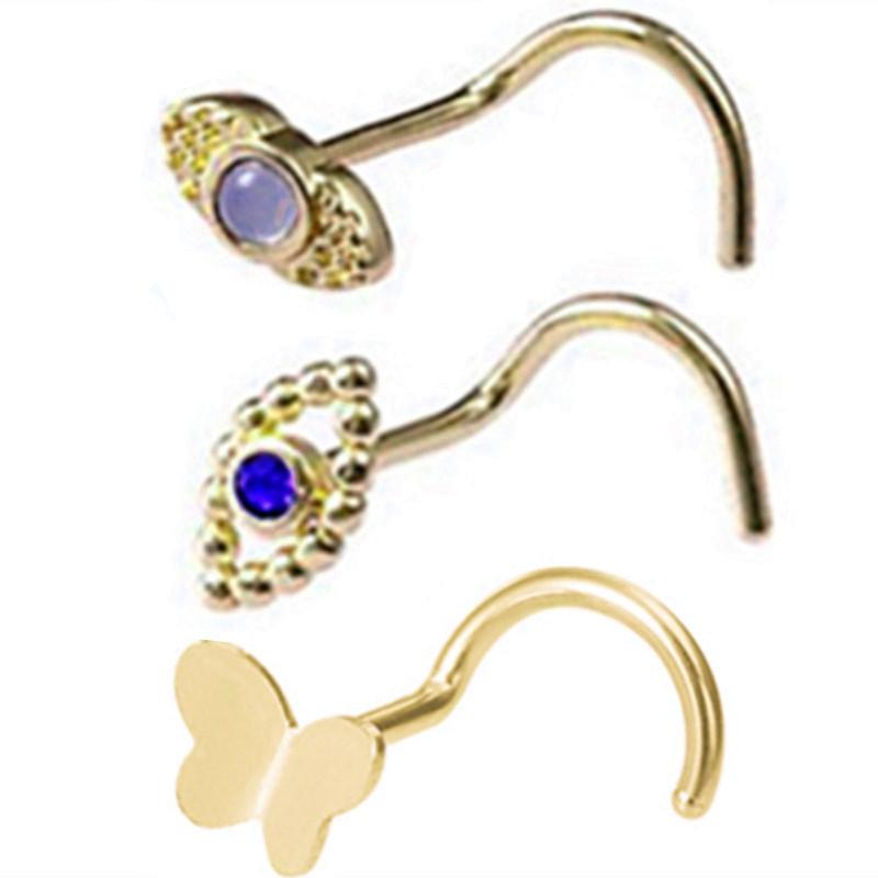 3PCS Pink Crystal Bend Nose Piercing Stud Set Spider Nose Ring Bulk Twist Butterfly Nose Rings And Studs Pack Piercing Nariz Lot