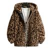 Leopard Print Long Sleeve Pockets Zipper Closure Men Coat Winter Thickened Double-sided Plush Hooded Outerwear