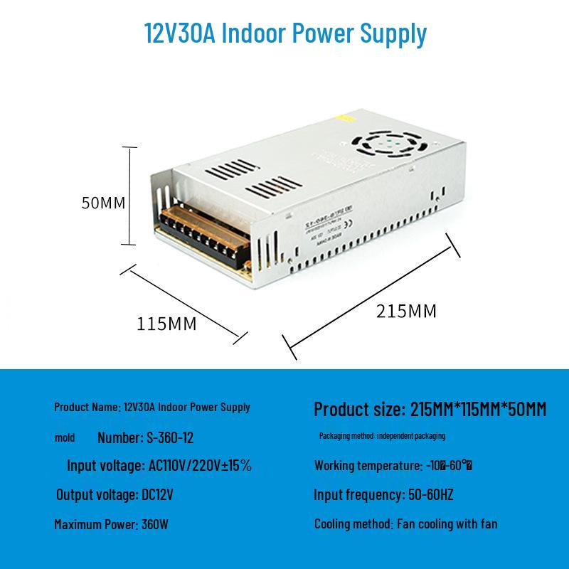 220V To 12V/24V/5V DC Power Supply for LED Strip Lights - 5A/10A/30A, 60W Transformer