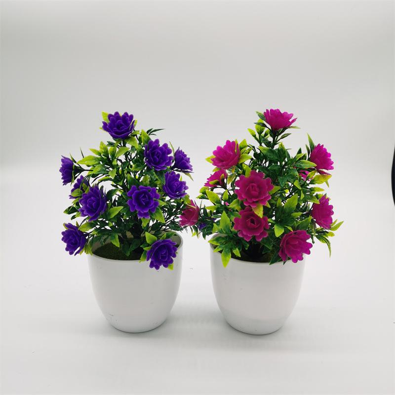 Artificial Green Plant Ornaments: Small Potted Rose Bonsai for Home Décor