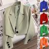Damen Cropped Blazer Revers Langarm Ein-Knopf Kurze Anzugjacke Lässige Büro-Oberbekleidung
