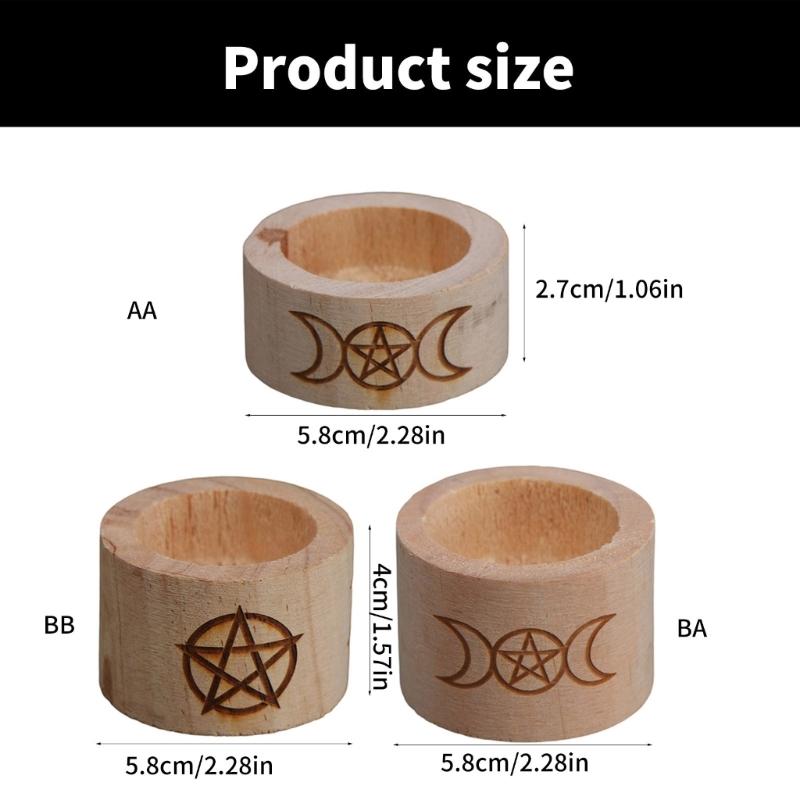 Wood Candlestick Pentacle Carved Tealight Holder Desk Decoration for Tarot Card Reader