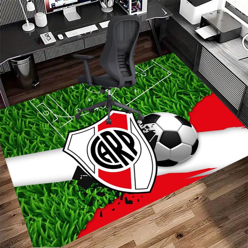 River Plate CARP Crest Soccer Field Grass Print Area Rug Argentine Football Fan Non Slip Rectangular Floor Mat Gaming Room Sports Fan Home Decor Rug