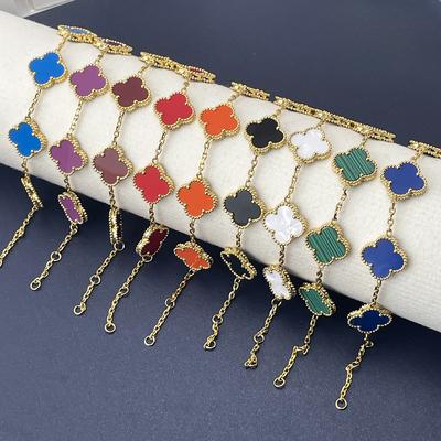 Hoogwaardige 15mm Klavertjevier Armband Geluksbloemen Titaniumstaal Licht Luxe Tide Net Rood Senior Gevoel Verliest Geen Kleur Armband Vrouwelijk