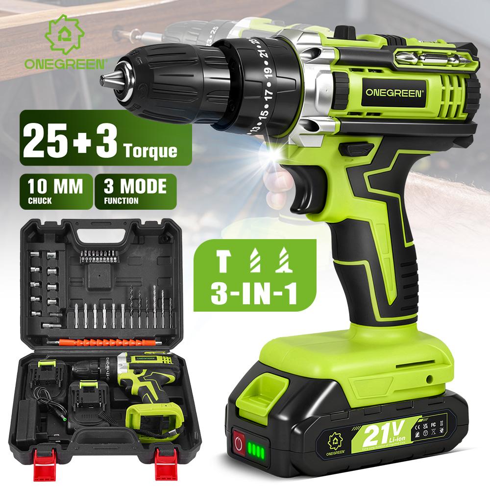 ONEGREEN Trapano Avvitatore a Percussione Elettrico 25+3 Coppia 2 Velocità Regolabile Avvitatore Elettrico Senza Fili Utensile Elettrico Per Batteria Makita 21V Pin
