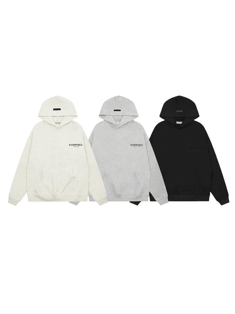 FOG Essentials Men's Loose Fit Velvet Hoodie, Double-Stitched with Heat Transfer, Trendy American Brand.