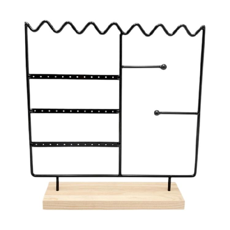 

Adjustable Earring Storage Rack Jewelry Stand with Wood Base Desktop Organizers for Bracelets Necklaces Displaying чорний