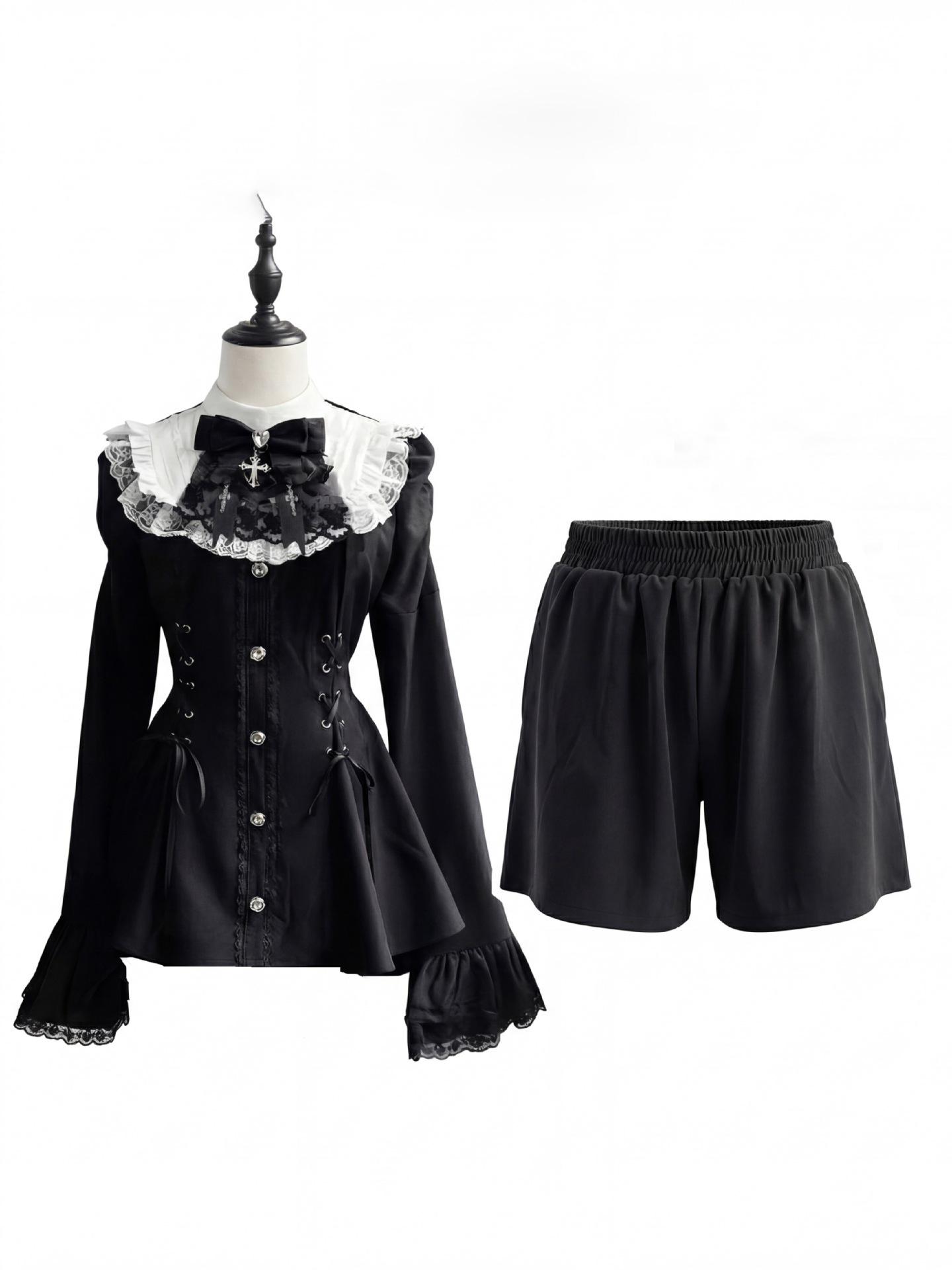 

European Size Lolita Flare Sleeve Waist-Cinching Dress Set for Women L