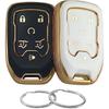 TPU Key Fob Cover Compatible with 2014- Chevrolet Suburban Tahoe GMC Yukon Yukon XL HYQ1AA (Black/White)