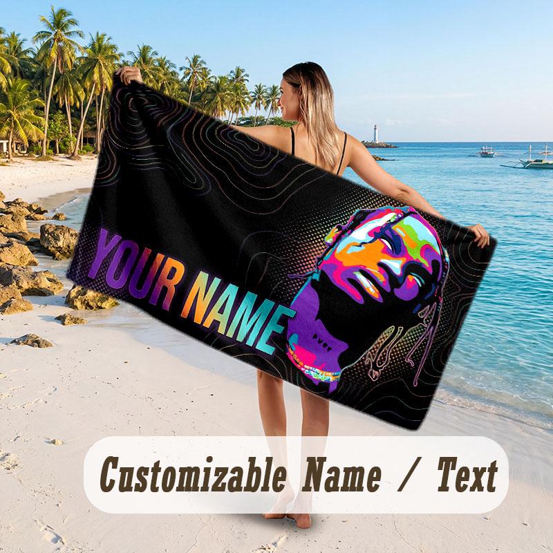 Custom Name Large Beach Towel,Travis Scott Quick Absorbent Towel For Outdoor Travel Poolside