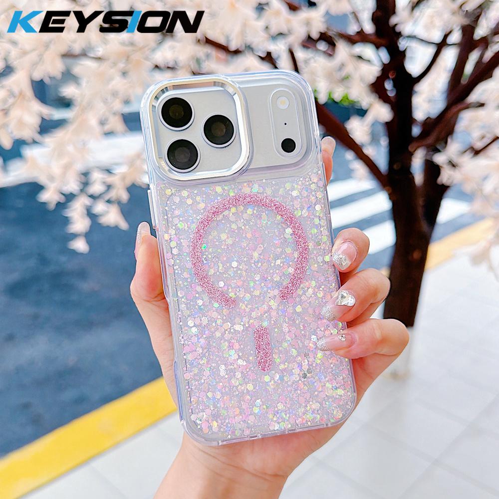 KEYSION Luxuxy Glitter Magnetic Phone Case for MagSafe for iPhone 17 Pro Max Soft TPU+PC Shockproof Back Cover for iPhone 17 Air